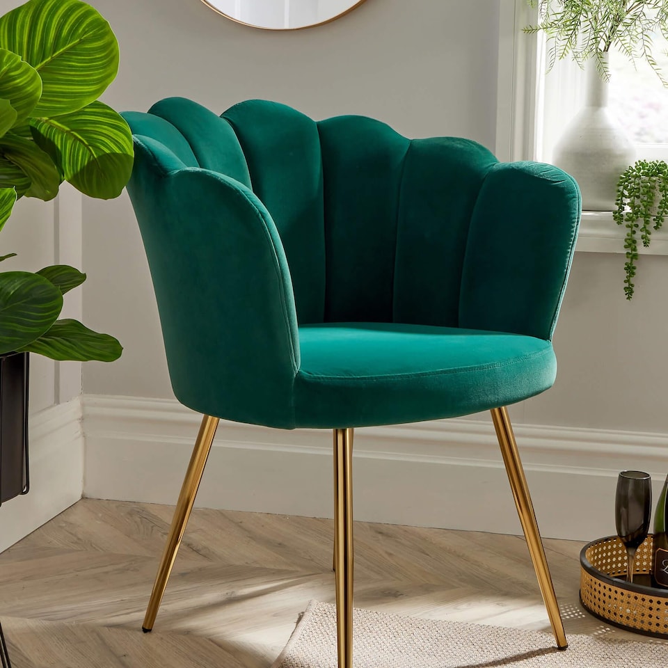image 1 of Boucle Fabric Scallop Shell Chair Wing Back Armchair Sofa | Green