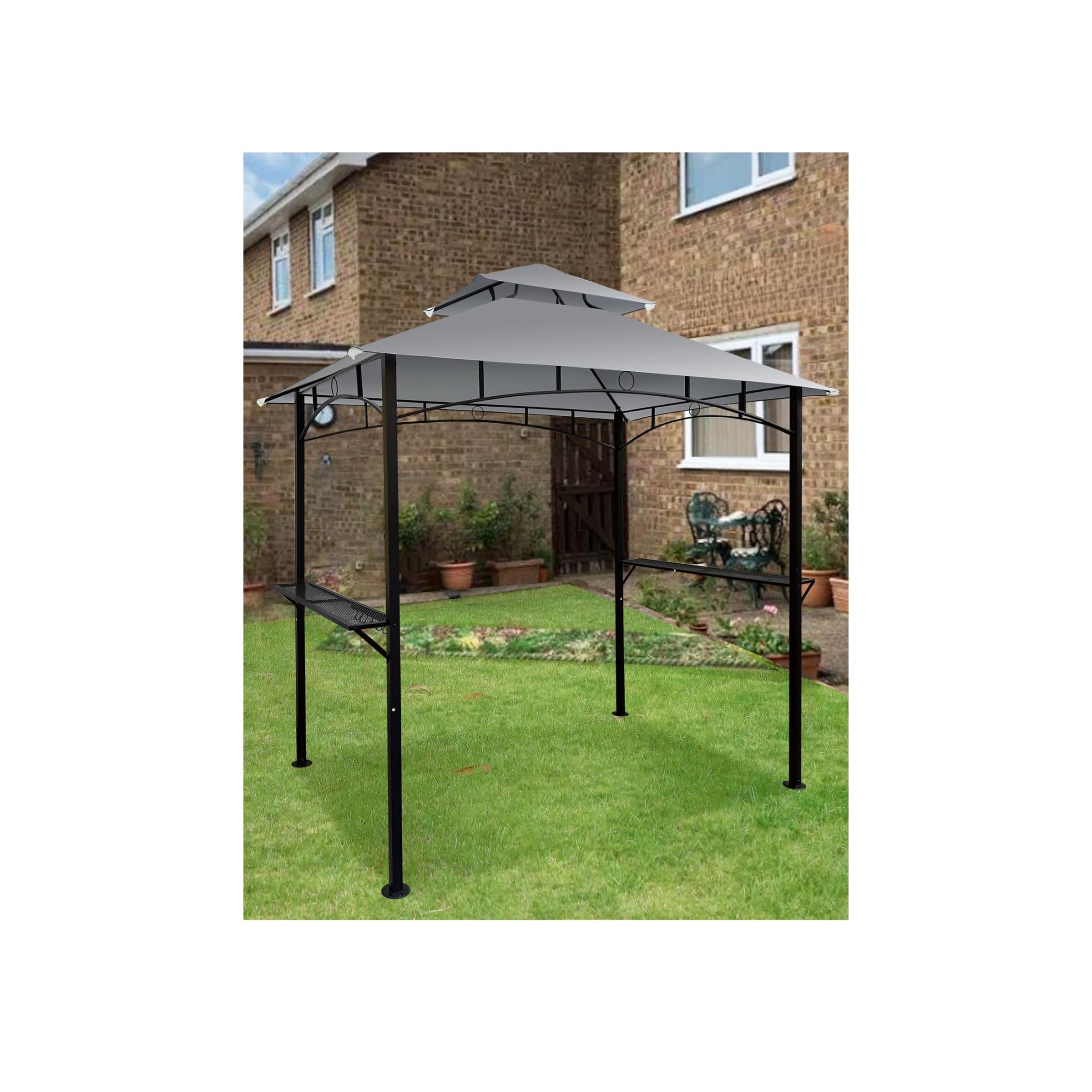 Groundlevel Premium Garden BBQ Gazebo Dual-Tier UV-Resistant Canopy Steel Frame | Black