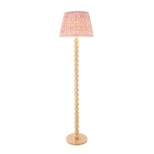 Cane Natural Bamboo Floor Lamp with Coral Pink Fabric Ripple Shade 40cm E27