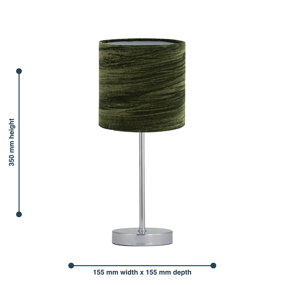 image 1 of First Choice Lighting Chrome Stick Table Lamp with Green Crushed Velvet Shade Chrome | Green
