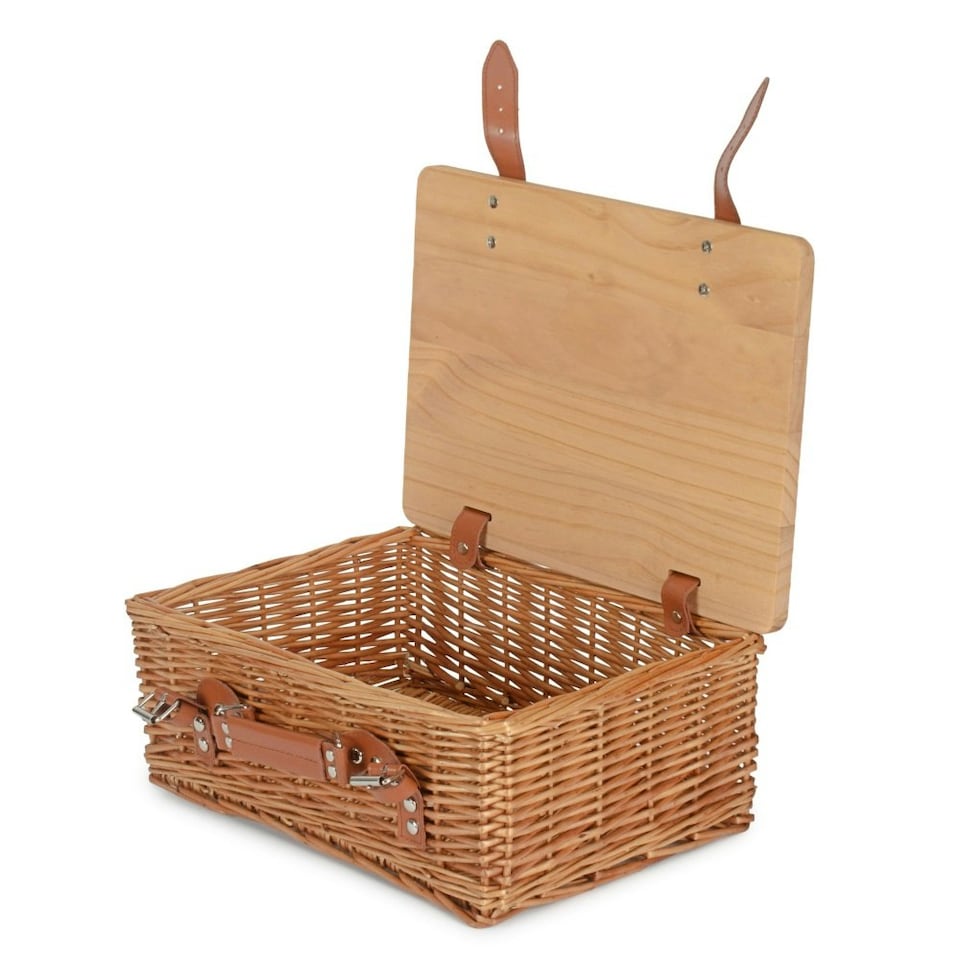 image 1 of Double Steamed Empty Picnic Basket with Pinewood Lid Brown | S
