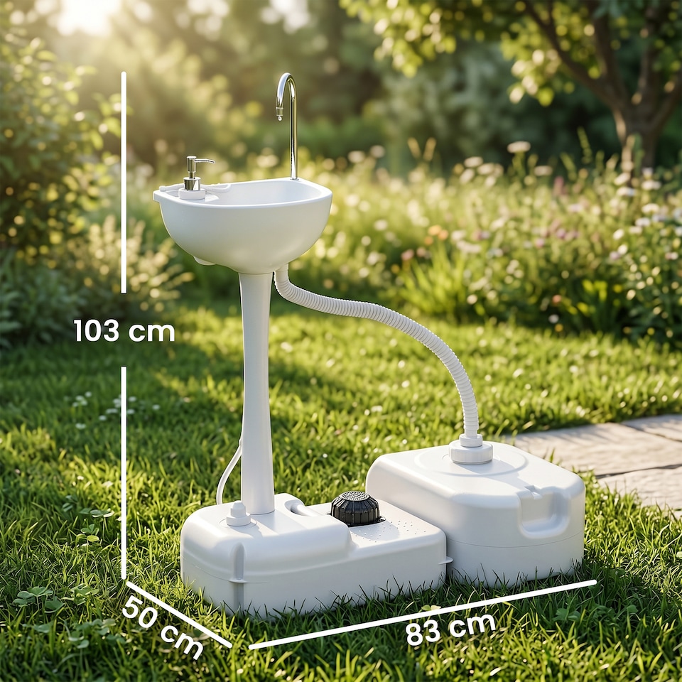 image 1 of Outsunny 24L Portable Portable Hand wash Sink Hand Washing Basin Water Tank HDPE