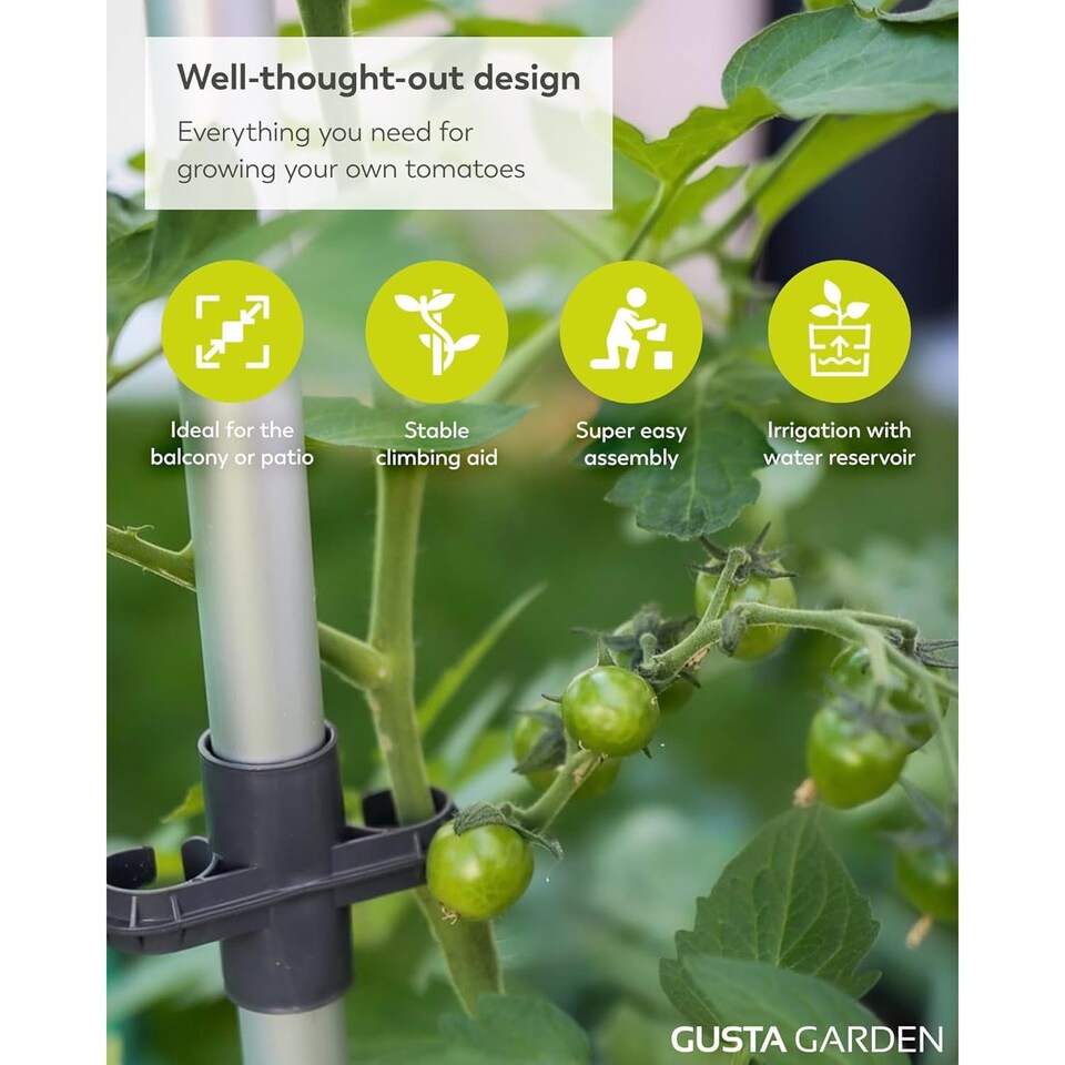 image 1 of Gusta Garden Tom Tomato Tomato Pot Dark Green- Planter with Climbing Aid, Self-Watering System & Plant Clips - 4.5L Water Reservoir & 20L Soil Capacity