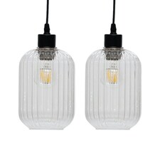 Set of 2 Batley - Clear Ribbed Glass Easy Fit Pendant Shades | Clear | Small | 2
