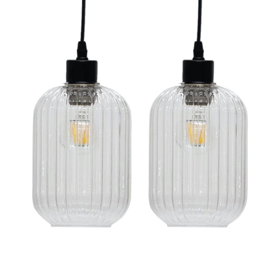 image 1 of Set of 2 Batley - Clear Ribbed Glass Easy Fit Pendant Shades | Clear | Small | 2