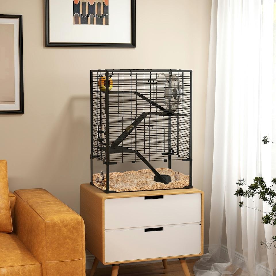 image 1 of PawHut 4 Tiers Hamster Cage with Deep Tempered Glass Bottom, 60 x 40 x 80cm