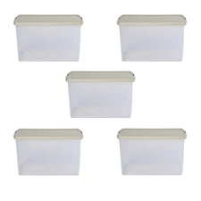 Wham Clip 5x 62L Rectangular Plastic Storage Boxes with Clip Lock Lids. Ideal for Home, Office, Toys & More - Clear/Stone | Cream | Stone | 5