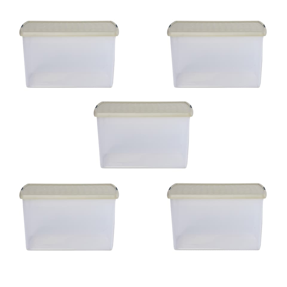 image 1 of Wham Clip 5x 62L Rectangular Plastic Storage Boxes with Clip Lock Lids. Ideal for Home, Office, Toys & More - Clear/Stone | Cream | Stone | 5