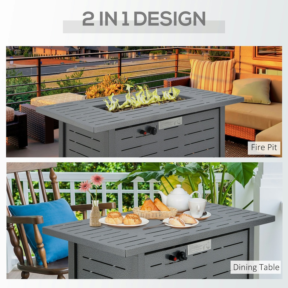 image 1 of Outsunny Outdoor Gas Fire Pit Table Smokeless Firepit w/ Rain Cover, Lid, Grey