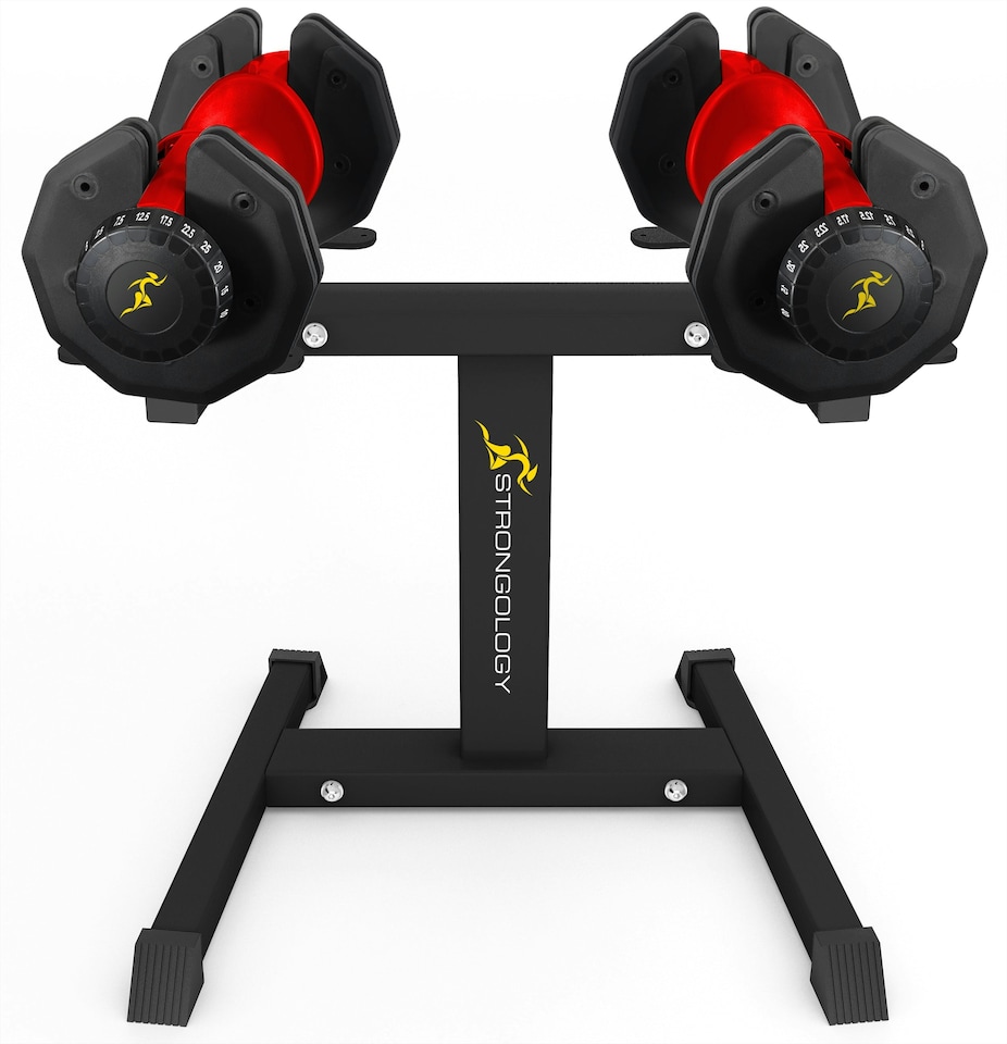 image 1 of Strongology Urban25 Red Adjustable Dumbbell Pair with Free Durable Steel Adjustable Urban25 Dumbbell Floor Stand