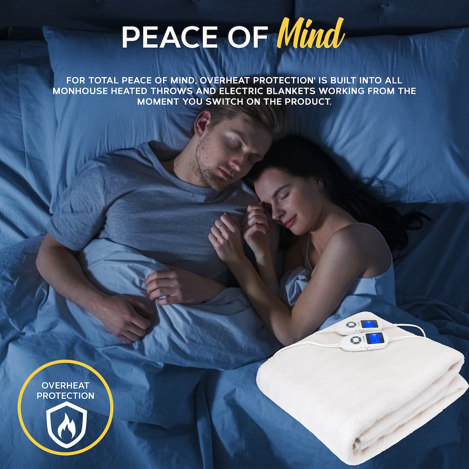 image 1 of MONHOUSE Fleece Electric Heated Under Blanket - Super King 190x200cm - Detachable & Machine Washable - Controller Multi Zones, 9 Heat Settings | Cream | 1