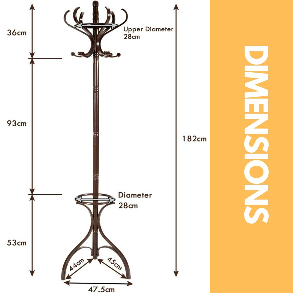 image 1 of Wooden Coat Stand With 12 Hooks Walnut One Size