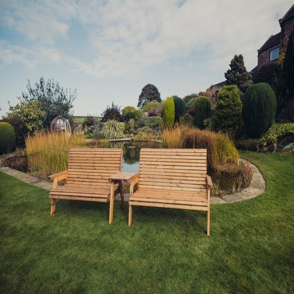 image 1 of Valley 6 Seat Set 2X3B Straight Tray - Timber - L100 x W330 x H95 cm - Garden Furniture - Fully Assembled