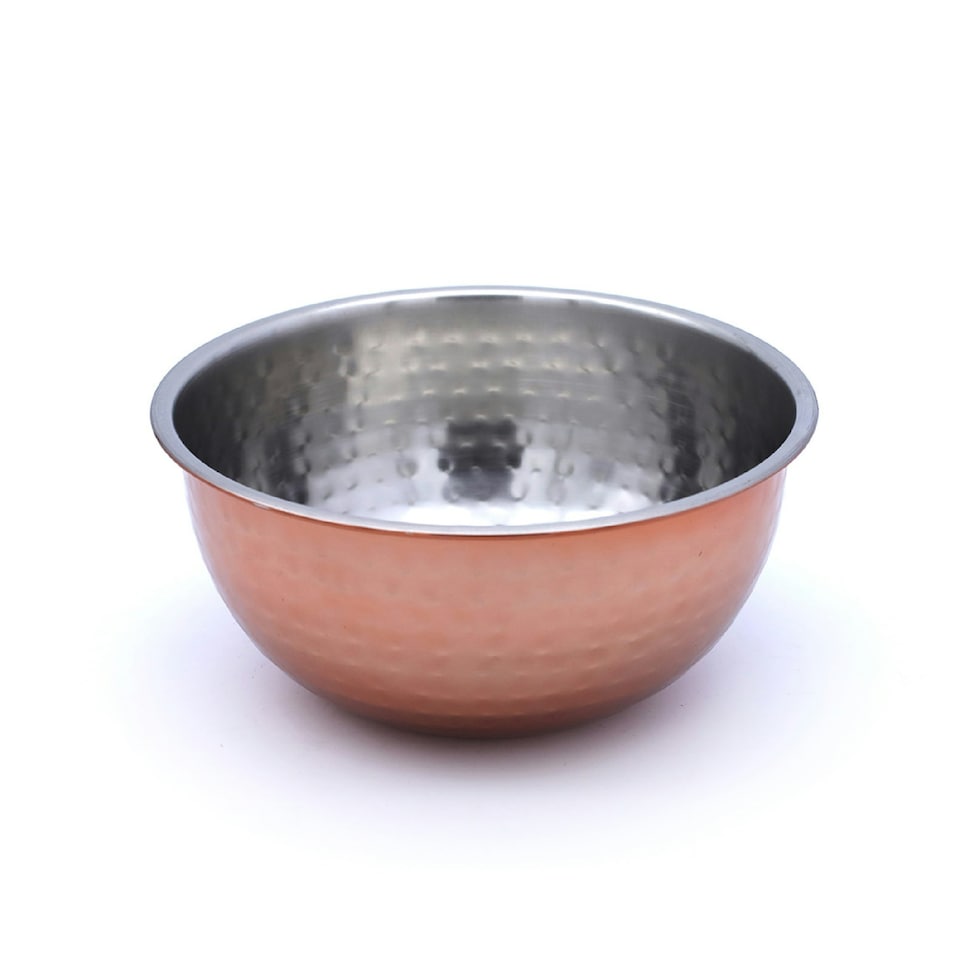 image 1 of Buckingham Salad / Mixing Bowl Stainless Steel with hammered  & copper finish 7.2 Litre / 30 cm