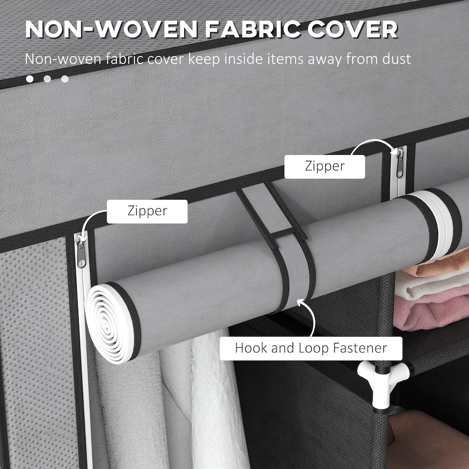 image 1 of HOMCOM Fabric Wardrobe for Bedroom, Portable Wardrobe with 5 Shelves, 2 Hanging Rails and 3 Fabric Drawers, Foldable Closet, 125 x 43 x 162.5cm, Dark Grey