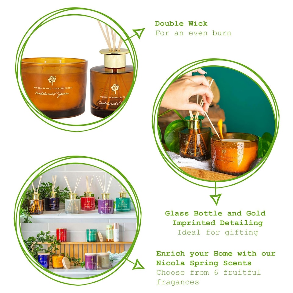 image 1 of Nicola Spring Scented Candle & Reed Diffuser Set - 350g - Sandalwood & Jasmine Orange