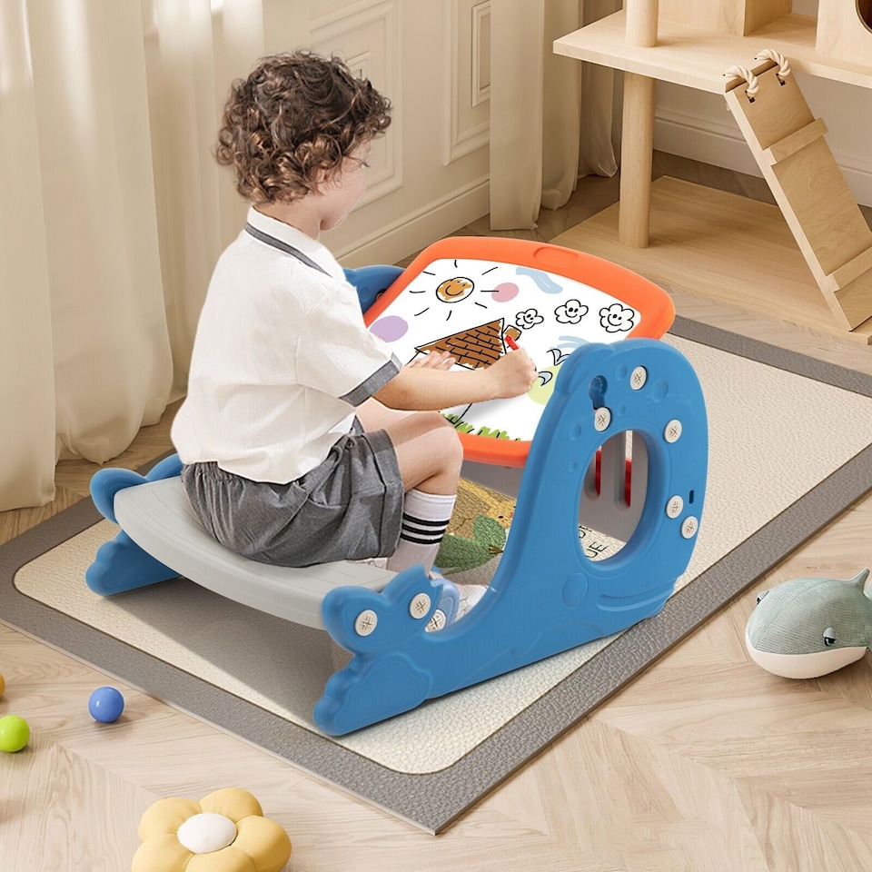 image 1 of COSTWAY 4 in 1 Convertible Kids Activity Table Toddler Easel w/Whiteboard