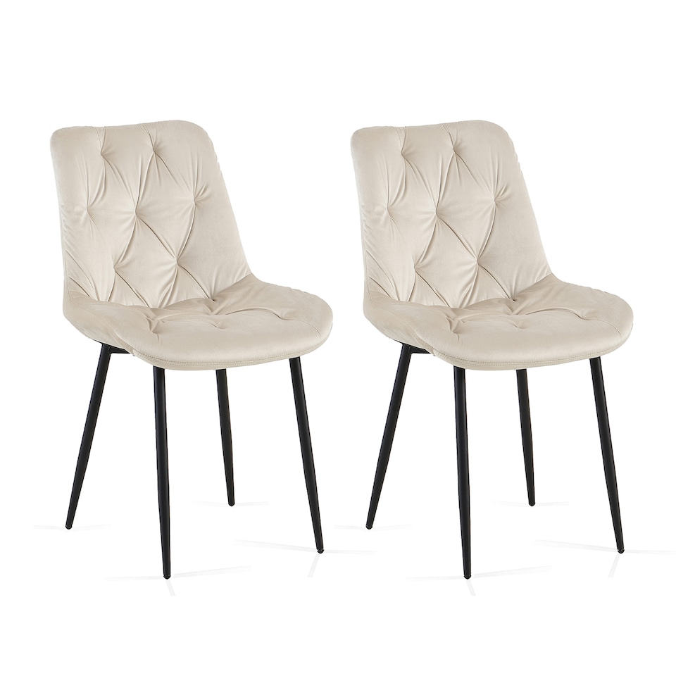 image 1 of SONARA Modern Set of 2 Velvet Dining Chairs with Ergonomic Upholstered Seat | White