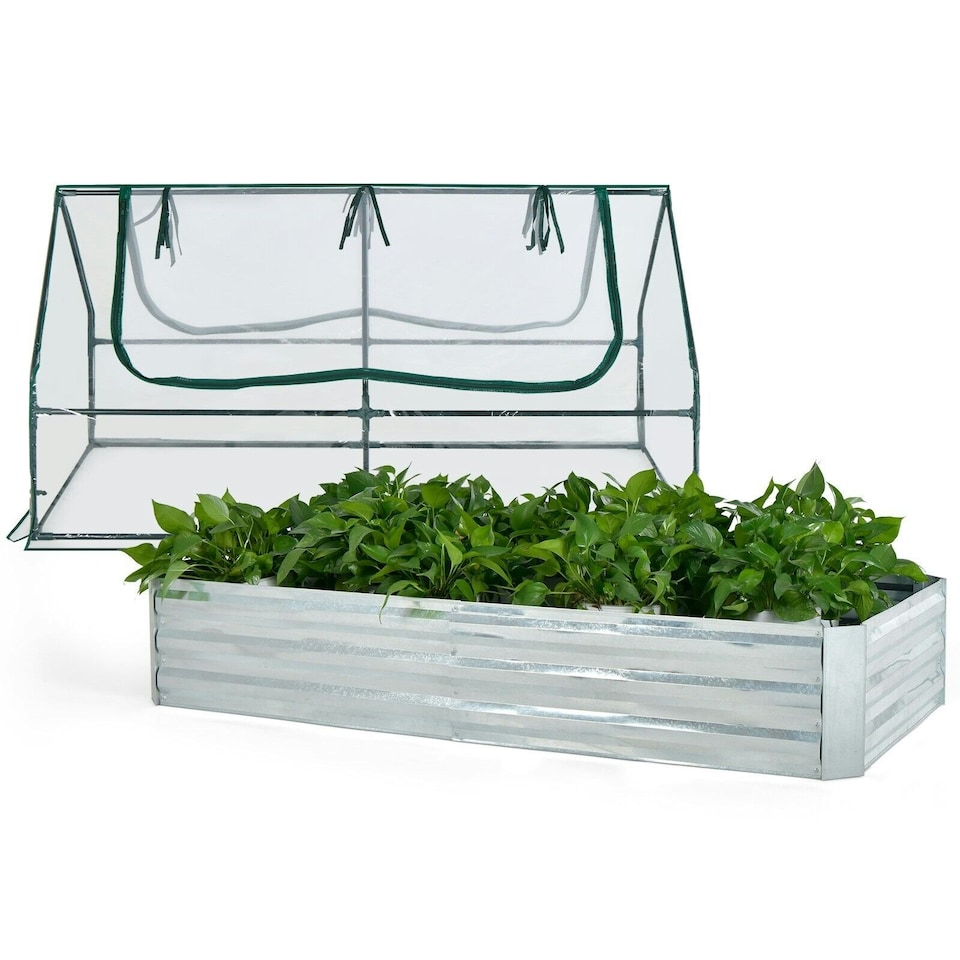 image 1 of COSTWAY Galvanized Raised Garden Bed Outdoor Planter Box Silver