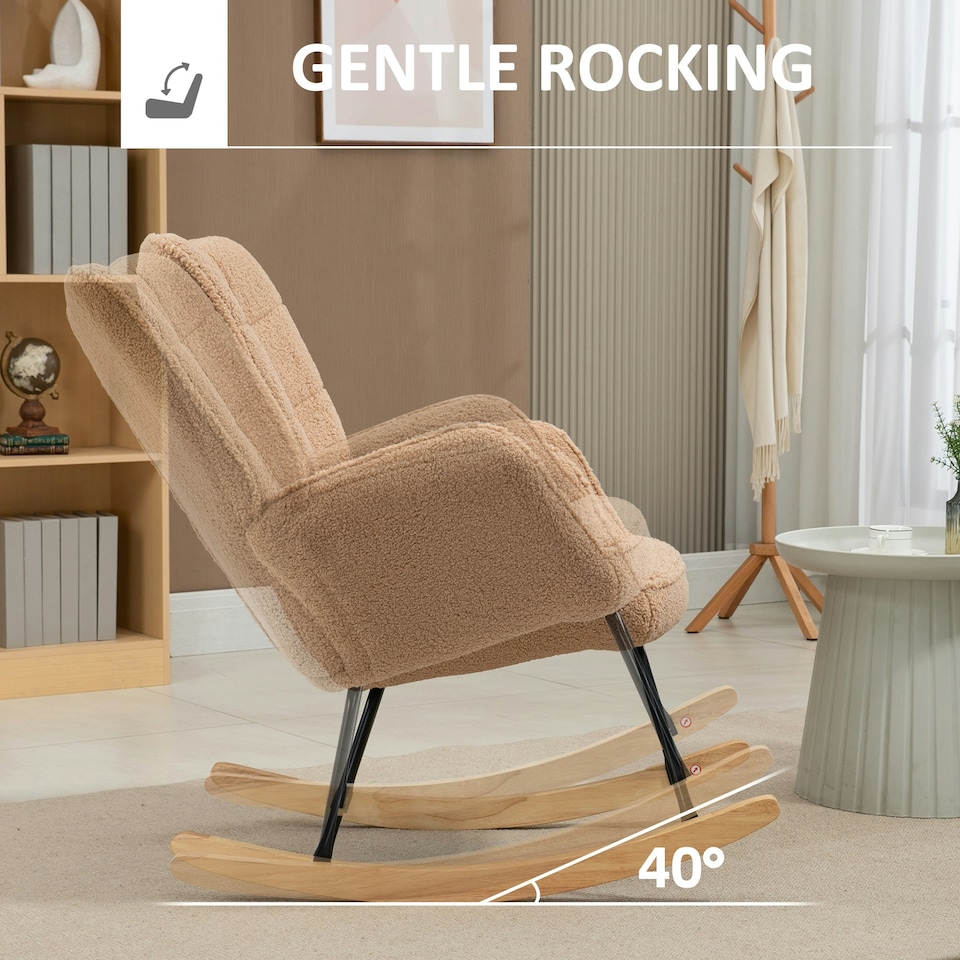 image 1 of HOMCOM Wingback Rocking Chair for Nursing w/ Steel Frame Light Brown