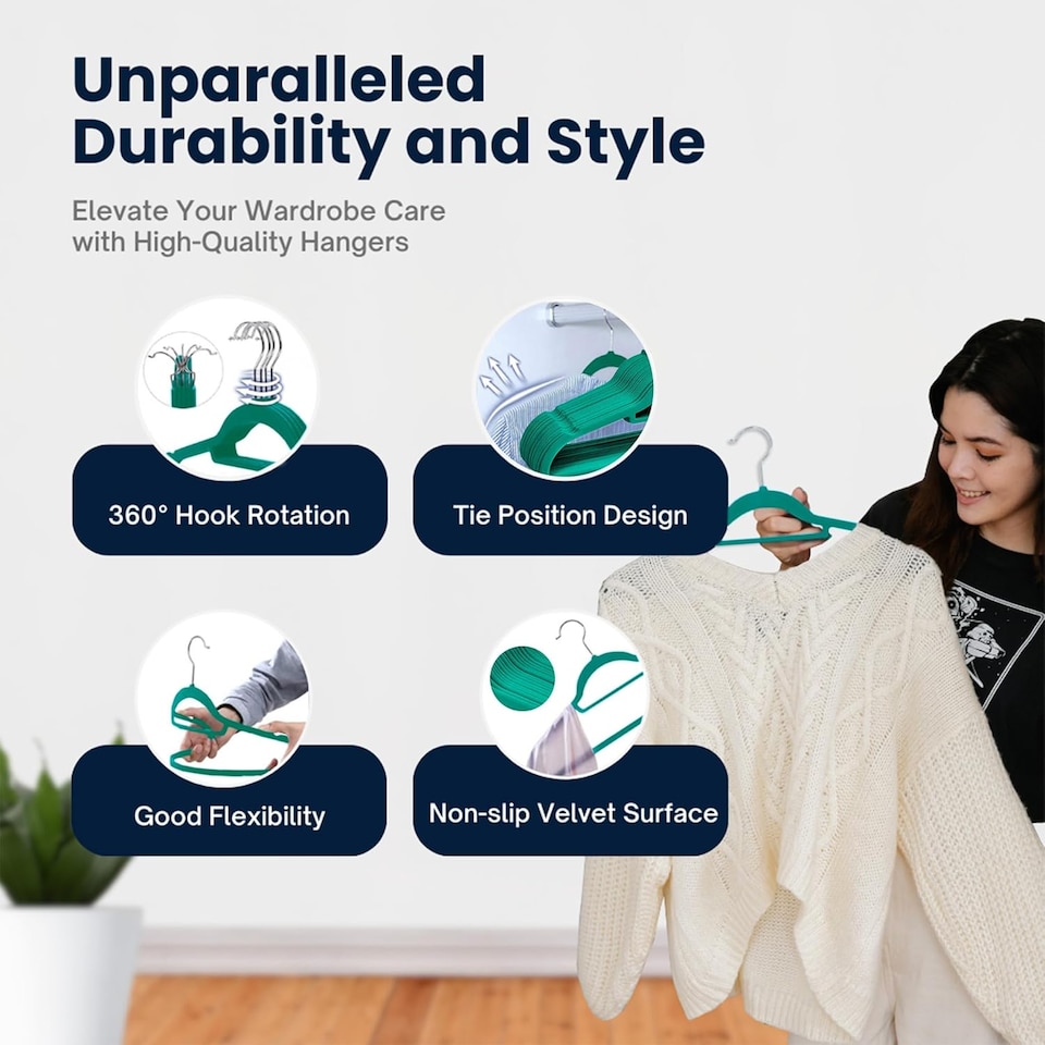 image 1 of Sasha Morel 20-Pack Teal Velvet Coat Hangers, Non-Slip Space-Saving Clothes Hangers