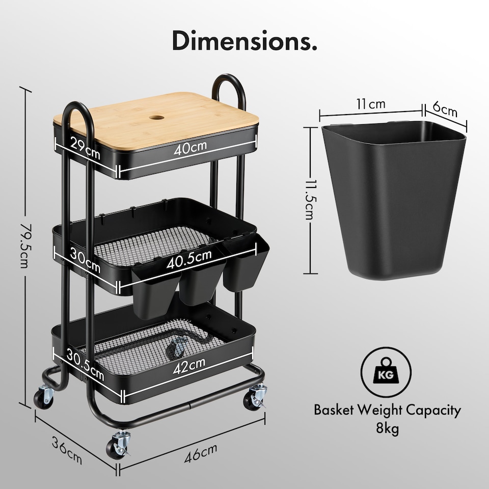 image 1 of Vonhaus Storage Trolley 3 Tier Bathroom & Kitchen Storage