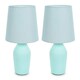 image 3 of ValueLights Arlo Pair of Duck Egg Blue Ceramic Table Lamps with Blue Shades and LED Bulbs Blue