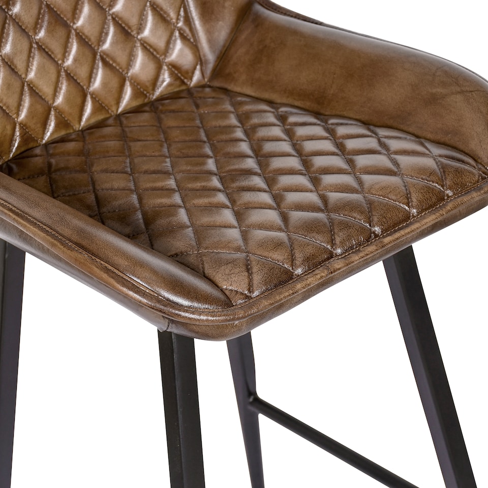 image 1 of Real Genuine Leather Breakfast Kitchen Bar Stool Tan Brown With Back Rest 106cm High x 50cm Wide x 59cm Deep Seat Height 70cm