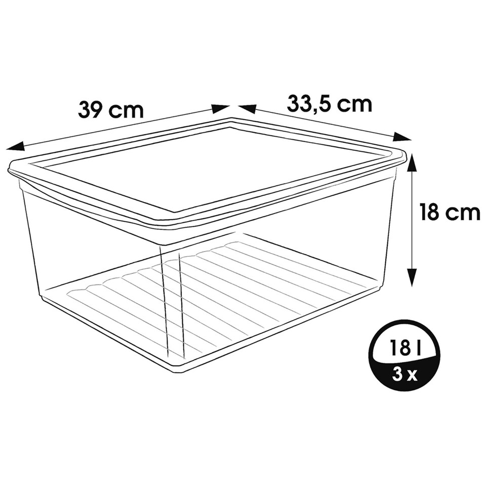 image 1 of Keeeper Set of 3 Storage Boxes 18 Litre with Lid and Air Control System - Transparent