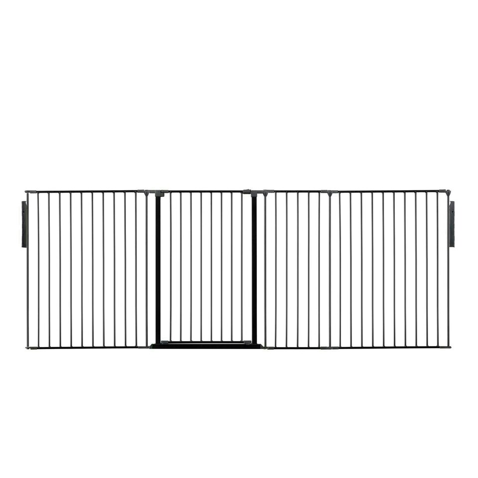 image 1 of Safetots Premium Extra Tall Room Divider, up to 272cm Wide, Black, 105cm Tall, Multi Panel Flexible Room Barrier, Room Divider with Door for Baby Black