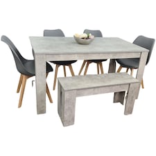 Stone Grey Effect Dining Table with Bench and 4 Grey Plastic Chairs Dining Room Furniture Set | Grey | One Size | 6