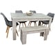 image 1 of Stone Grey Effect Dining Table with Bench and 4 Grey Plastic Chairs Dining Room Furniture Set | Grey | One Size | 6
