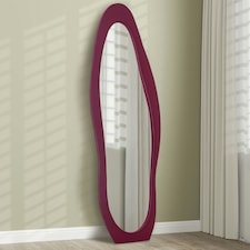 HOMCOM Irregular Full Length Mirror with Velvet Frame 160 x 50cm Wine Red
