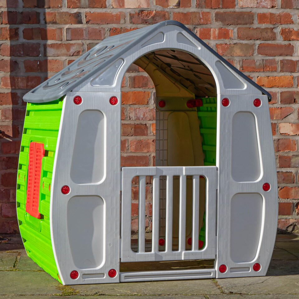 image 1 of 1.09m Grey & Green Kids Indoor Outdoor Plastic Wendy House Magical Playhouse