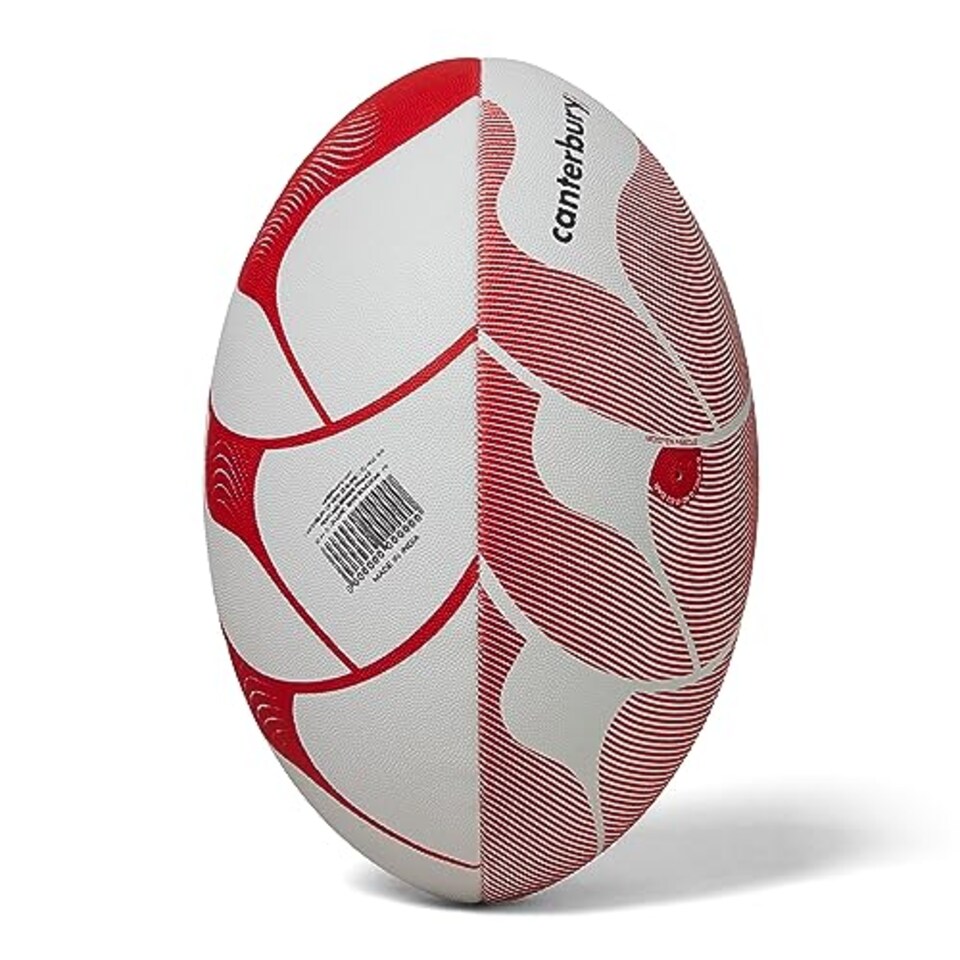 image 1 of Canterbury Unisex Thrillseeker Play Rugby Ball | Standard Grip | Training Ball Rugby Ball, White/Red, 3