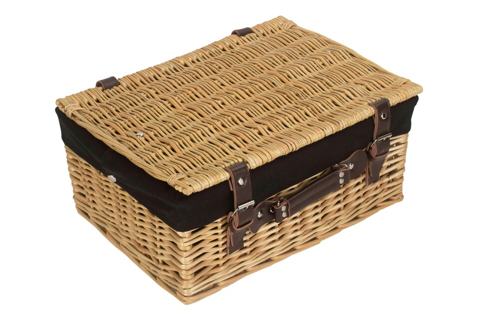 image 1 of 40cm Buff Wicker Picnic Basket with Lining | Black | Black | One Size