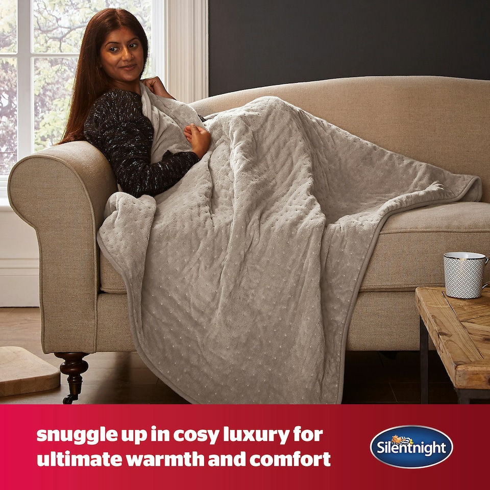 image 1 of Silentnight Comfort Control Heated Throw Fleece Electric Blanket Fast Heat Up, Natural