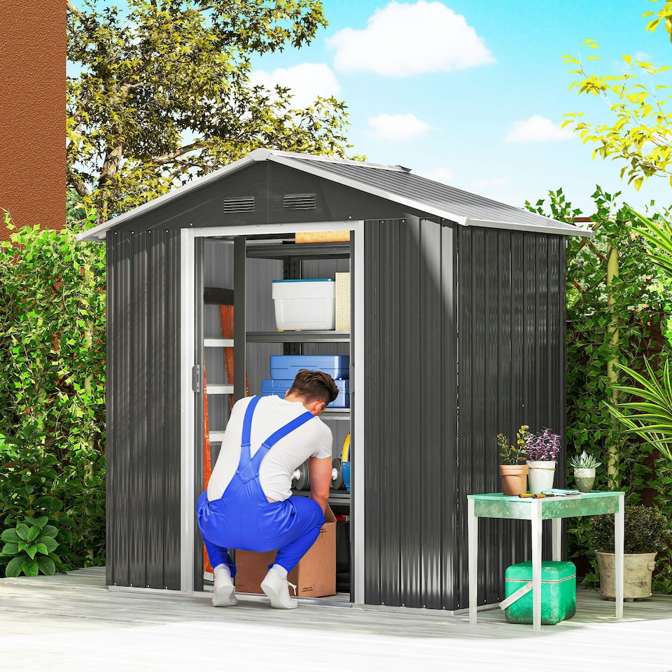 image 1 of Outsunny 6.5x3.5ft Metal Garden Shed for Garden and Outdoor Storage, Dark Grey