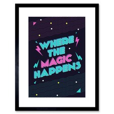 Where The Magic Happens 80s Disco Retro Kitchen 9x7" Black Framed Wall Art Print