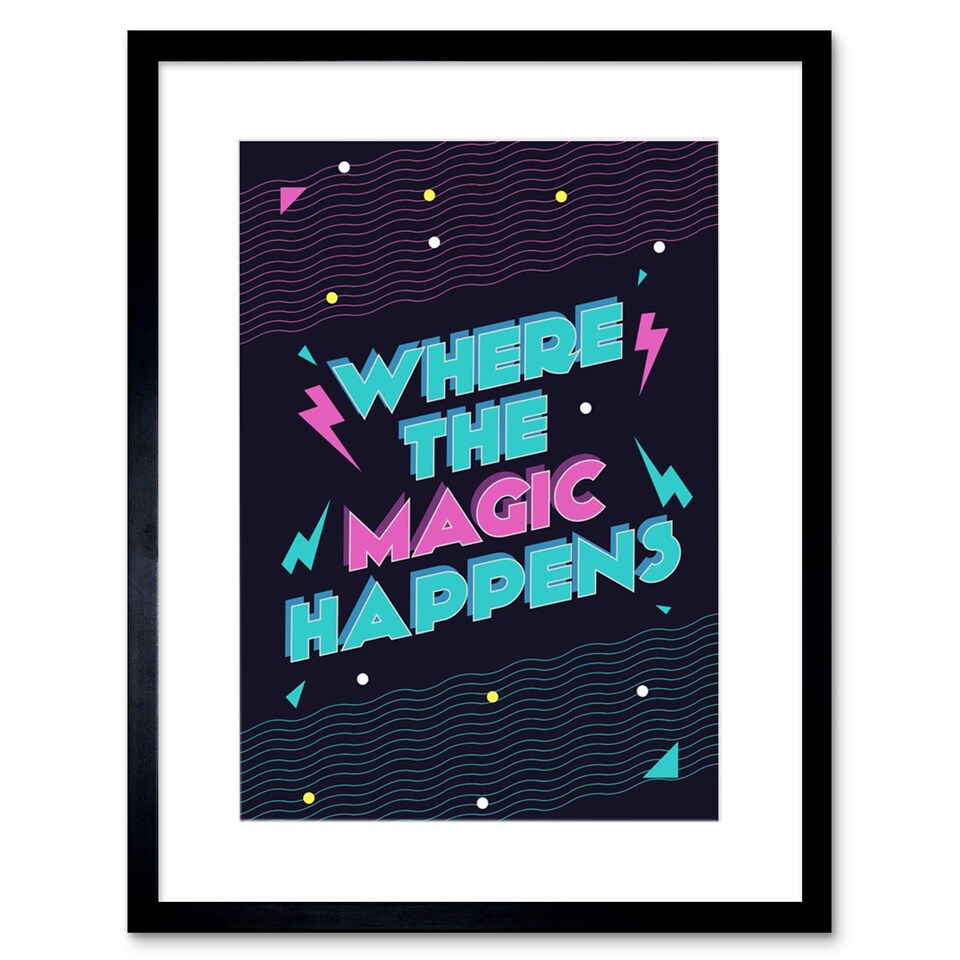 image 1 of Where The Magic Happens 80s Disco Retro Kitchen 9x7" Black Framed Wall Art Print