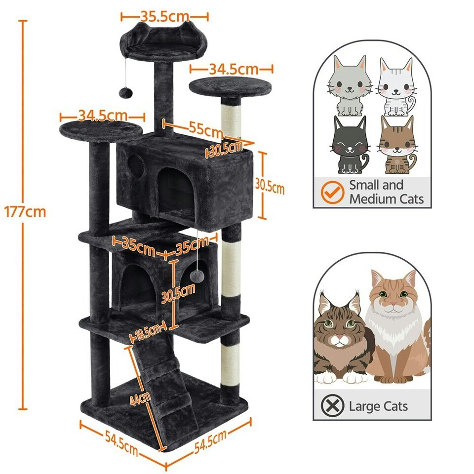image 1 of Yaheetech 177 cm Cat Tree Tower with Condos and Scratching Posts Black