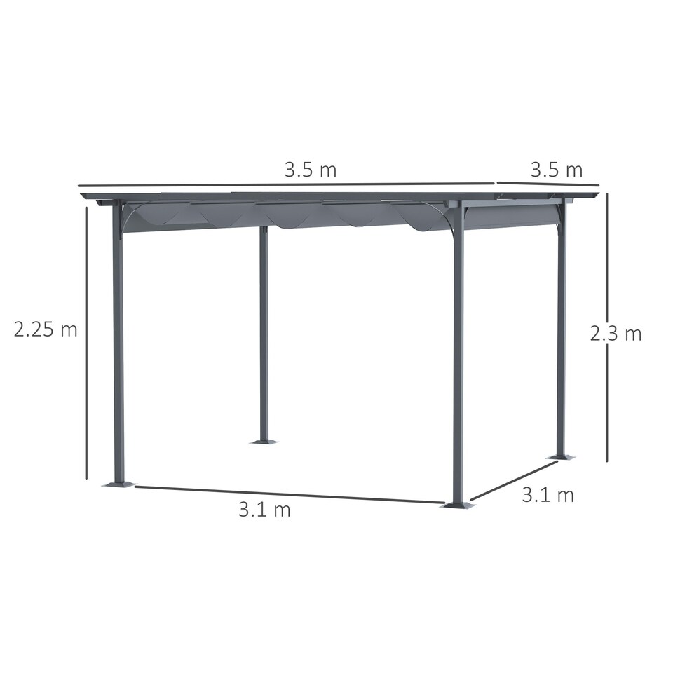 image 1 of Outsunny 3.5M X 3.5M Metal Pergola Gazebo Awning Retractable Canopy Outdoor Garden Sun Shade Shelter Marquee Party BBQ, Grey
