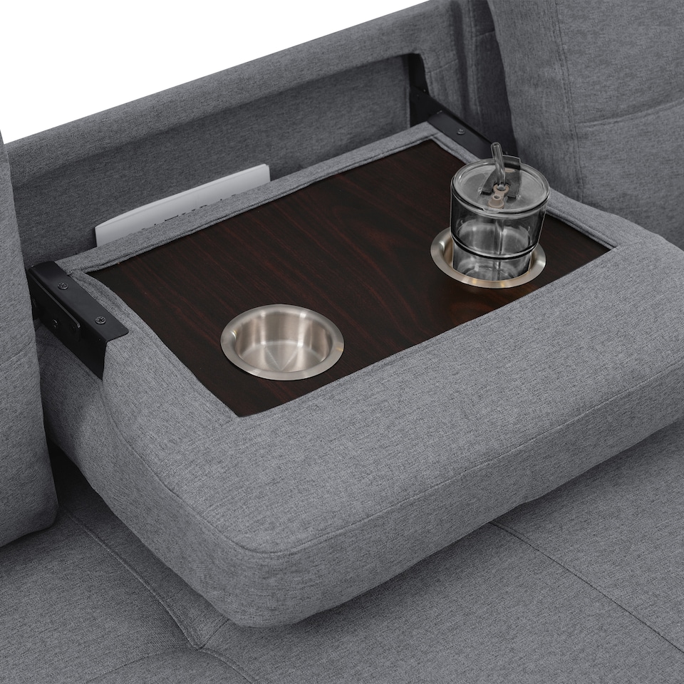 image 1 of FENCHILIN Sofa Bed with Pull-Out Sleeper Reversible Chaise Drop-Down Cup Holder Side Pockets Grey