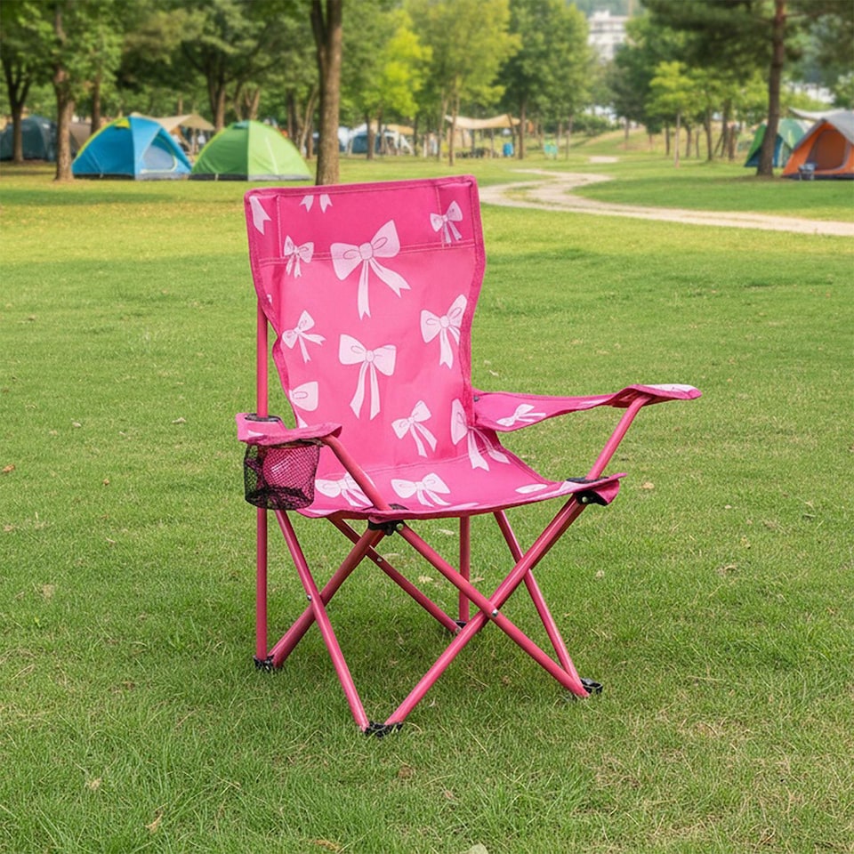 image 1 of OHS Kids Bows Camping Chair Folding Garden Outdoor Picnic Seat | Pink | Hot Pink