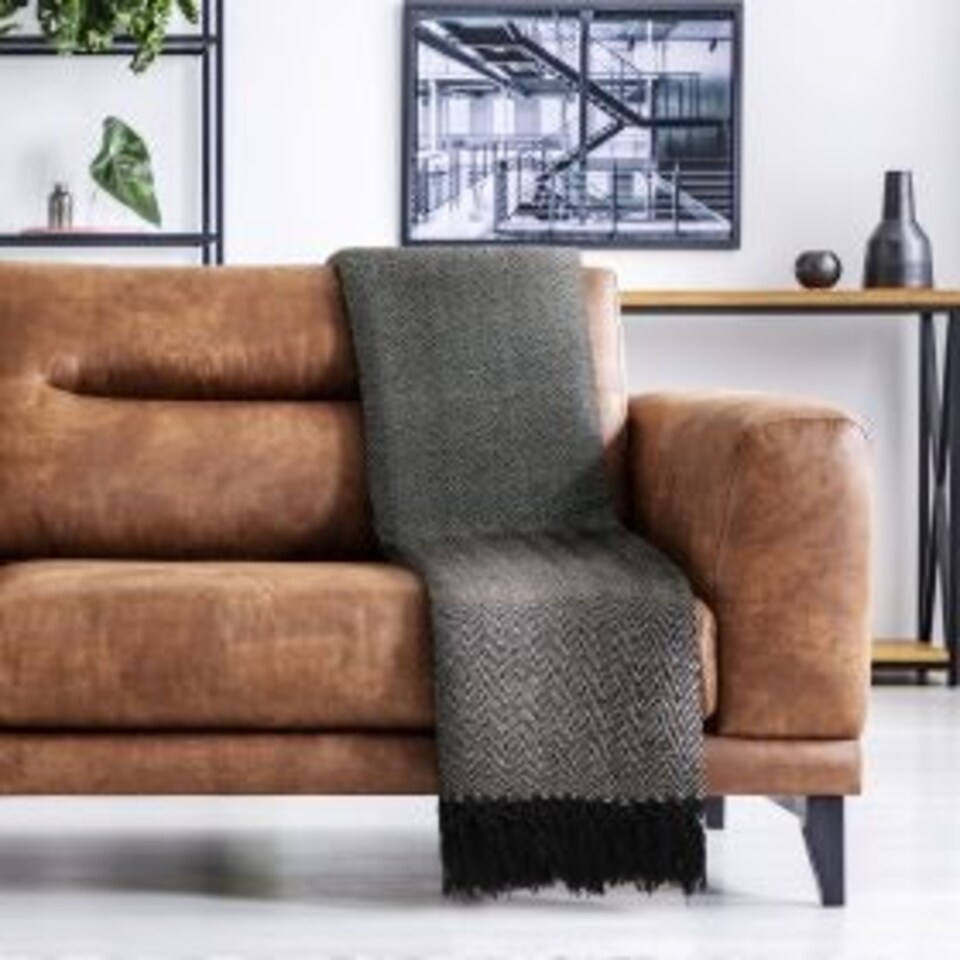 image 1 of Hartley Collection Recycled Cotton Throw in Black (90" x 100")
