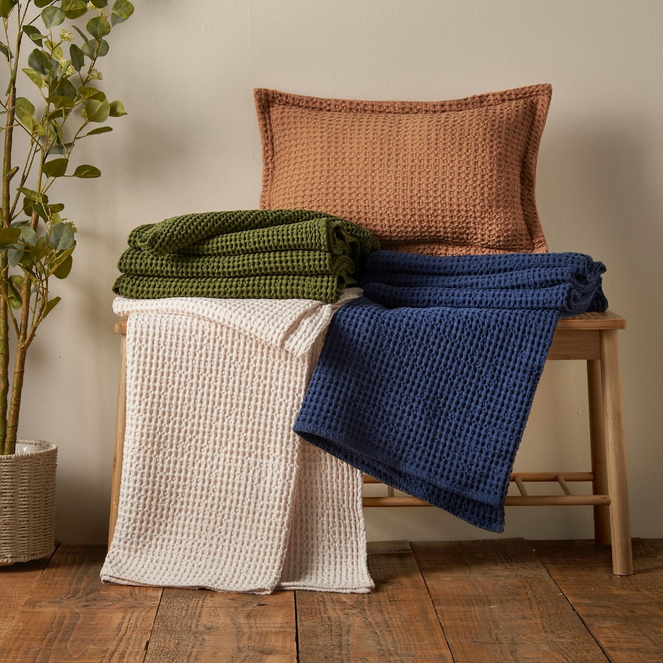 image 1 of Pineapple Elephant Jaipur Chunky Waffle Cotton Blanket Throw | Cream | Natural | One Size