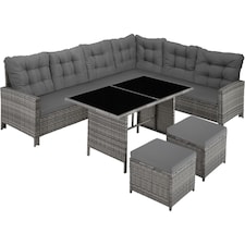 8 Seater Garden Furniture Set Barletta with Cushions, Footstools and Table | Grey | mottled grey/grey | 1