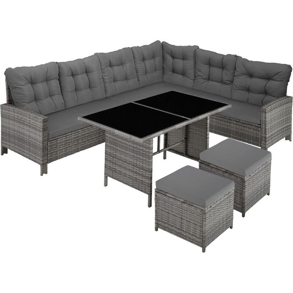 image 1 of 8 Seater Garden Furniture Set Barletta with Cushions, Footstools and Table | Grey | mottled grey/grey | 1