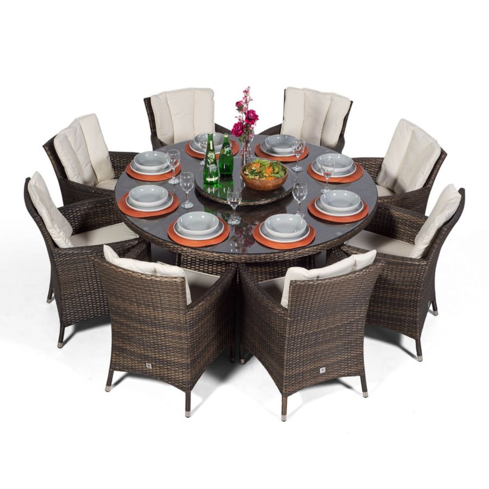 image 1 of Savannah Round 8 Seater Rattan Patio Dining Set | Brown | Brown