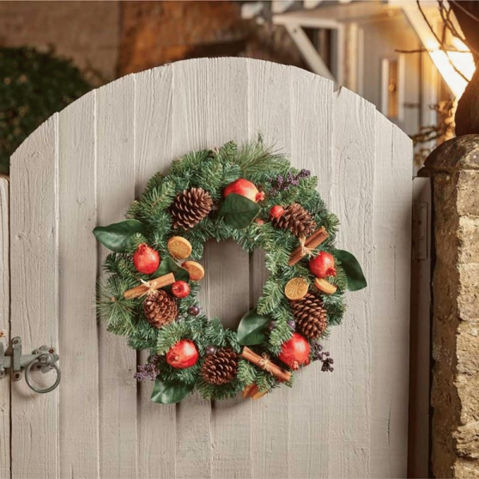 image 1 of 40cm Festive Spice Christmas Wreath with Pinecones and Faux Dried Fruit